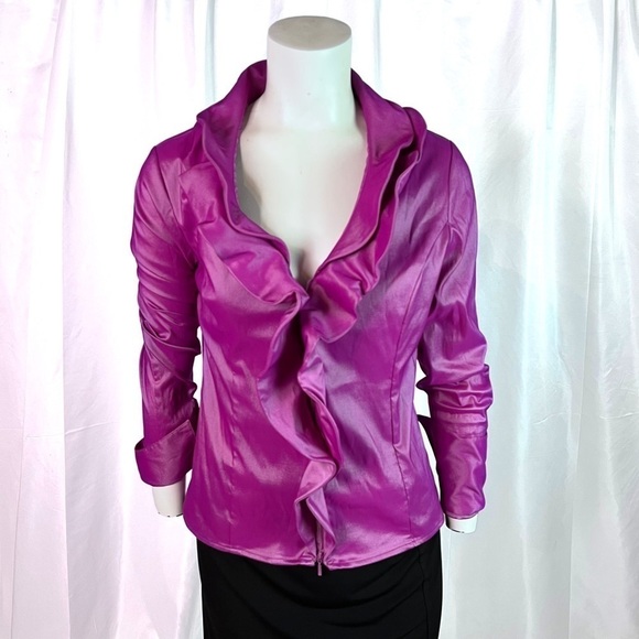 SAMUEL DONG LIGHT PURPLE METALLIC JACKET FROMT ZIPPER PURPLE JACKET WOMEN SMALL - Picture 4 of 11
